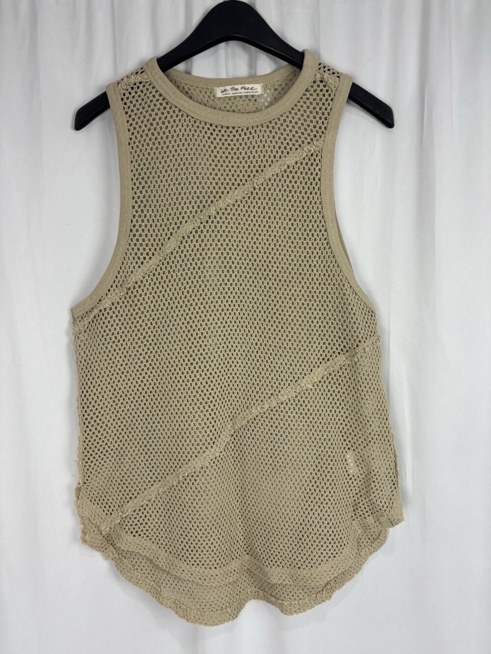 Free People We The Free Shore Side Muscle Tank Top Open Stitch Crochet Dunes XS